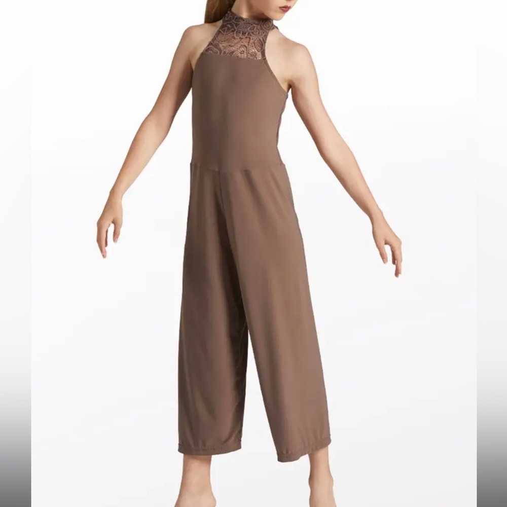 Weissman Dance Costume Mock Neck Culotte Brown Sleeveless Jumpsuit Unitard NEW